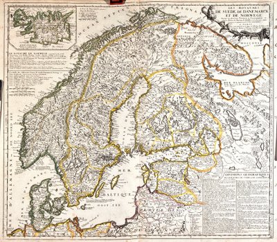 Norveç, İsveç ve Danimarka krallıklarının haritası (Gravür by Jean-Baptiste Nolin