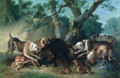 Yabani Domuz ve Yavrusu Köpekler Tarafından Saldırıya Uğradı by Jean Baptiste Oudry