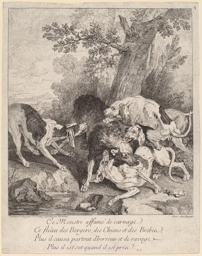 Köpeklerin Saldırdığı Bir Kurt by Jean Baptiste Oudry