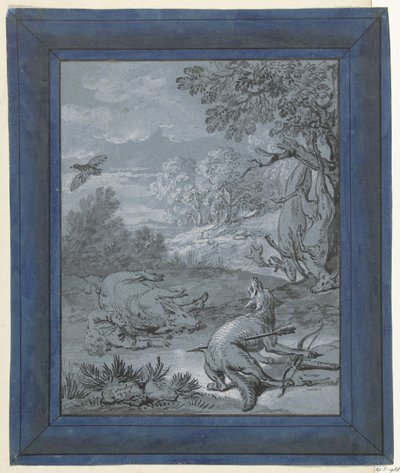Kurt ve Avcı / Le Loup et le Chasseur Jean de la Fontaine tarafından Fabllar için İllüstrasyonlar (seri başlığı) by Jean Baptiste Oudry