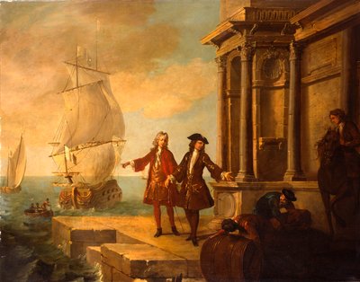 Avrupa - iskelede bir varil ve bir balyayı elleçleyen stevedorlu Avrupalı tüccarlar, 1724 by Jean Baptiste Oudry