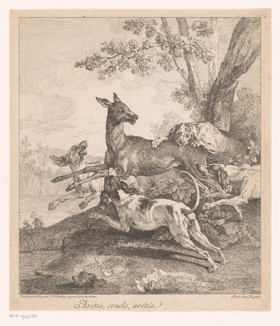 Av köpeklerinin saldırısına uğrayan geyik Arétés, zalimler, arétéz (...) (nesne üzerine başlık) Av sahneleri (dizi başlığı) by Jean Baptiste Oudry