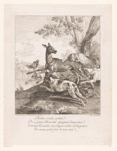Av köpeklerinin saldırısına uğrayan geyik Arrêtés, zalimler, arrêtez (...) (nesne üzerindeki başlık) Av sahneleri (dizi adı) by Jean Baptiste Oudry