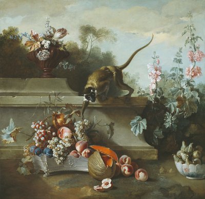 Maymun, Meyve ve Çiçeklerle Natürmort, 1724 by Jean Baptiste Oudry