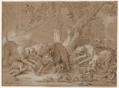 Yabani Domuz ve Yavrusu Köpekler Tarafından Saldırıya Uğradı by Jean Baptiste Oudry
