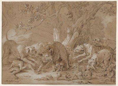 Yabani Domuz ve Yavrusu Köpekler Tarafından Saldırıya Uğradı, 1748. by Jean Baptiste Oudry