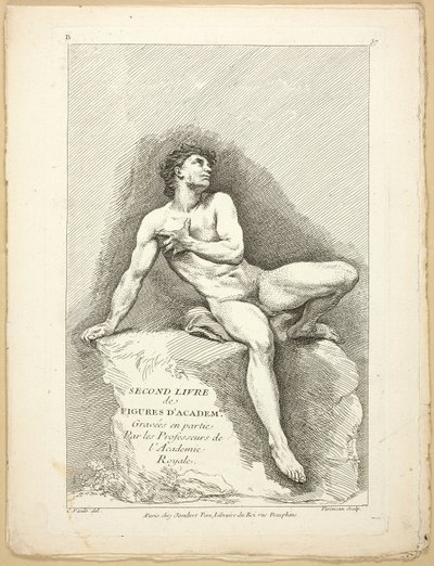 Kraliyet Akademisi Profesörleri tarafından kısmen oyulmuş Akademilerin figürlerinin İkinci kitabından şekil (arka ve ters), by Jean Baptiste Perronneau