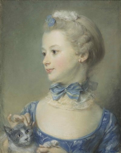 Kedili küçük kız Marie-Anne Huquier, 1747. by Jean Baptiste Perronneau