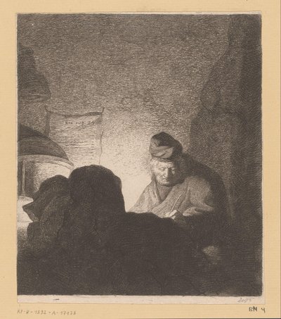 Bir lambanın ışığında yazan adam by Jean Baptiste Pierre Lebrun (attributed to)