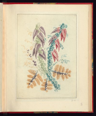 Ressamların ve Ressamların Kullanımına Yönelik Yeni Doğal Çiçek Defterleri Paketinden Üçgen Mor ve Kırmızı Yapraklı Süs Tasarımı, No.1 by Jean Baptiste Pillement