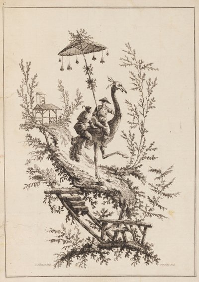 Devekuşu Binicileri, Chinoiserie Temsilleri Setinden Plaka by Jean Baptiste Pillement