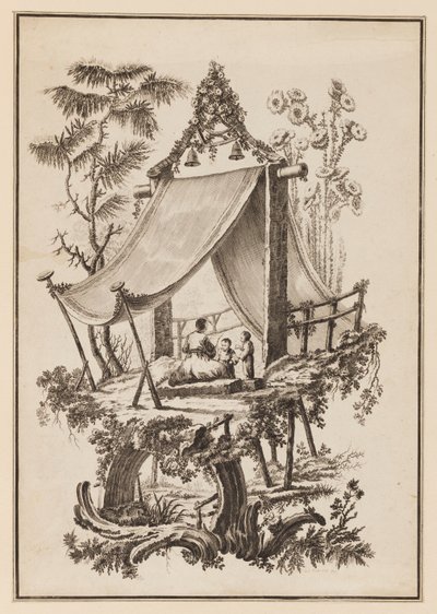 Çadır Altında Üç Figür by Jean Baptiste Pillement