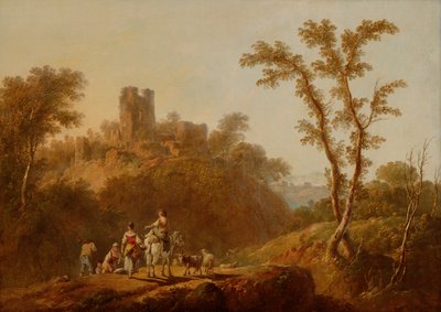 Köylüler ile Ormanlık Tepelik Manzara (tuval üzerine yağlı boya) by Jean Baptiste Pillement