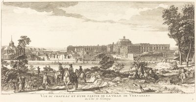 Chateau ve Versailles şehrinin bir kısmının görünümü by Jean Baptiste Rigaud