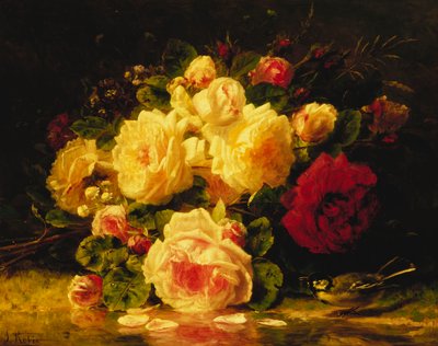 Dere kenarında mavi baştankara güller, by Jean Baptiste Robie