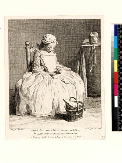 Charles Nicolas Cochin I (1688-1754) 1738 (gravür ve gravür) tarafından oyulmuş öğle yemeği ile küçük kız (La Petite Fille aux Cerises) by Jean Baptiste Simeon (after) Chardin