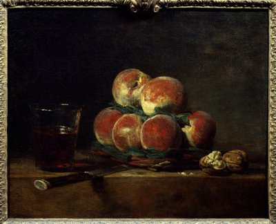 Fındıklı, bıçaklı ve bir kadeh şaraplı peche sepeti Boyama Jean Baptiste Simeon Chardin (1699-1779) 1768 Dim. 0,32x0,39 m Paris, Louvre Müzesi by Jean Baptiste Simeon Chardin