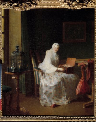 La serinette ou dame varyant ses eğlenceleri Boyama Jean Baptiste Simeon Chardin (1699-1779) 18. yüzyıl Güneşi. 0,50 x 0,43 m by Jean Baptiste Simeon Chardin