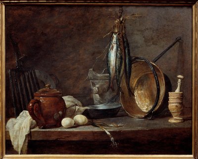 Yağsız ve mutfak gereçleri menüsü. Natürmort. Jean Baptiste Simeon Chardin