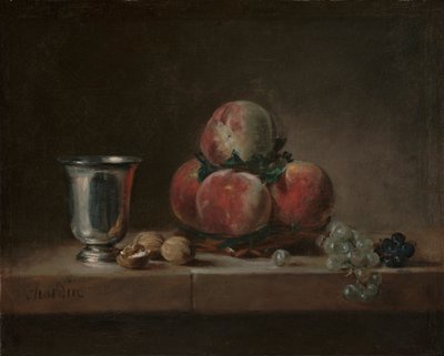 Şeftali, Gümüş Kadeh, Üzüm ve Cevizli Natürmort, c.1759-60 (tuval üzerine yağlı boya) by Jean Baptiste Simeon Chardin