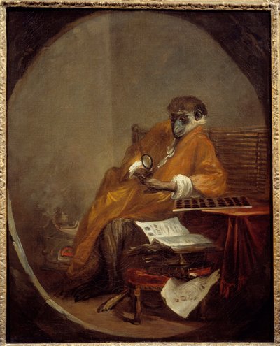 Antik maymun. İnsan duruşunda bir maymunun temsili. Jean Baptiste Simeon Chardin