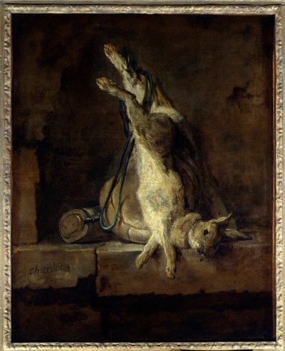 Ölü tavşan ve av teçhizatı Boyama Jean Baptiste Simeon Chardin (1699-1779) 18. yüzyıl Güneşi. 0,81x0,65 m Paris, Musee du Louvre. by Jean Baptiste Simeon Chardin