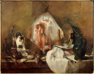 Balık, istiridye, sürahinin natürmort pateni. Jean Baptiste Simeon Chardin (1699-1779) 1727 Sun tarafından tablo. 1,14 x 1,46 m Paris. Louvre müzesi by Jean Baptiste Simeon Chardin