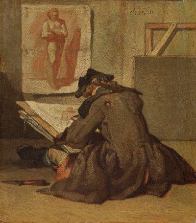 Genç Öğrenci Çizimi (meşe üzerine yağlı boya) by Jean Baptiste Simeon Chardin