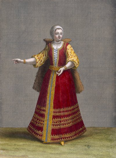 Bir Macar Kadın, Charles de Ferriol'un "Levant'ın Farklı Uluslarını Temsil Eden Yüz Baskı Koleksiyonu"ndan 77 numaralı levha, Jean-Baptiste Haussard (fl.1679-1749), 1707-08 ( by Jean Baptiste Vanmour