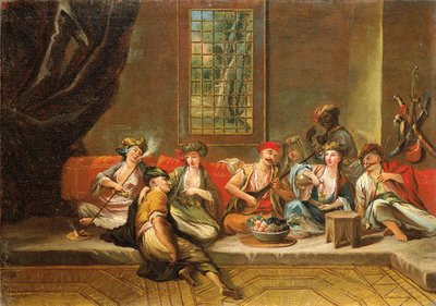 Yunan denizciler bir iç mekanda eğleniyor by Jean Baptiste Vanmour