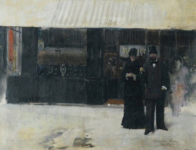 Bir kuyumcu dükkanının önündeki çift (tuval üzerine yağlı boya) by Jean Beraud