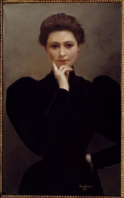 Meditasyon Belle Epoque modasına bürünmüş dalgın bir genç kadın. Jean Beraud tarafından boyama by Jean Beraud