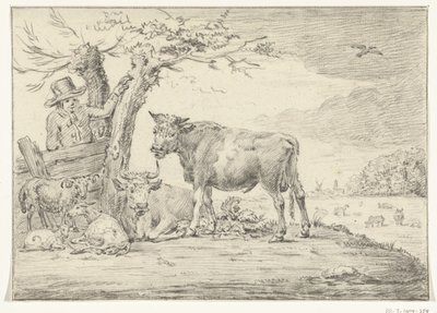 Sığırlarla bir çitin yanında duran çiftçi by Jean Bernard