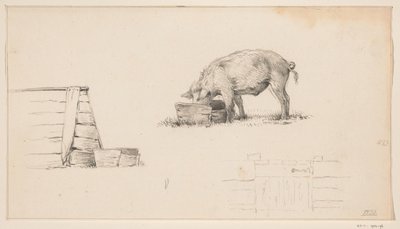 Domuz, bir kalem ve bir çit taslağı by Jean Bernard
