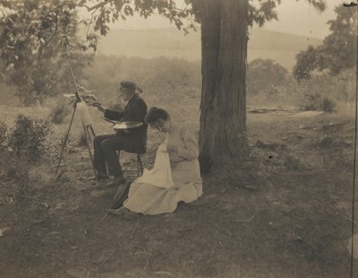 Dikiş Diken Kadın, Resim Yapan Erkek,1900 (fotoğraf) by Jean Bernard