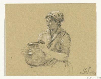 Büyük bir sürahi ile oturan kız by Jean Bernard