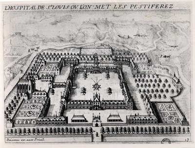 Saint-Louis Hastanesi, 17. yüzyılın başları (gravür) (s/b fotoğraf) by Jean Boisseau