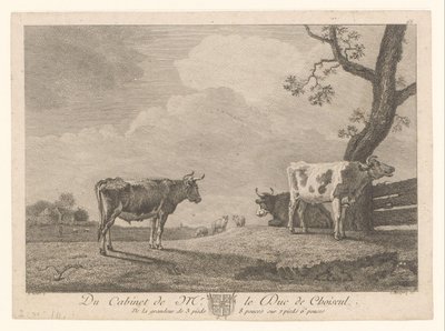 Bir çayırda üç inek Étienne François de Choiseul koleksiyonundan eserler (seri başlığı) Du kabine de mr. le Duc de Choiseul (nesne üzerinde dizi başlığı) by Jean Charles Baquoy