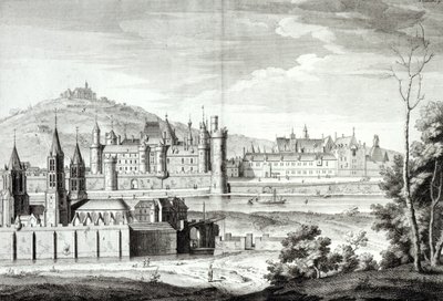 Antoine Herisset (1685-1769) tarafından oyulmuş 1410 yılında Saint-Germain-des-Pres, Louvre, Petit Bourbon, Montmartre ve Seine Manastırı