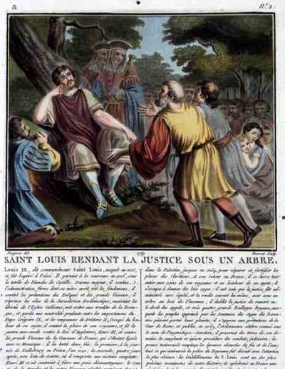 Saint Louis (1215-70) Jean Baptiste Morret (fl. 1790-1820) 1789 (renkli gravür) tarafından oyulmuş bir Ağacın Altında Adaleti Sunuyor by Jean Claude (after) Naigeon