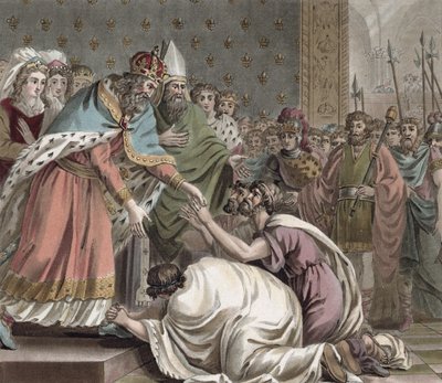 Charlemagne (742-814) Jean Baptiste Morret (fl. 1790-1820) tarafından oyulmuş Doğu İmparatorundan Büyükelçileri Kabul Ediyor, 1789 by Jean Claude Naigeon