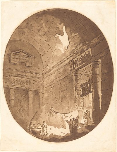 Bir Roma Villasının İçi by Jean Claude Richard, Abbé de Saint Non after Hubert Robert