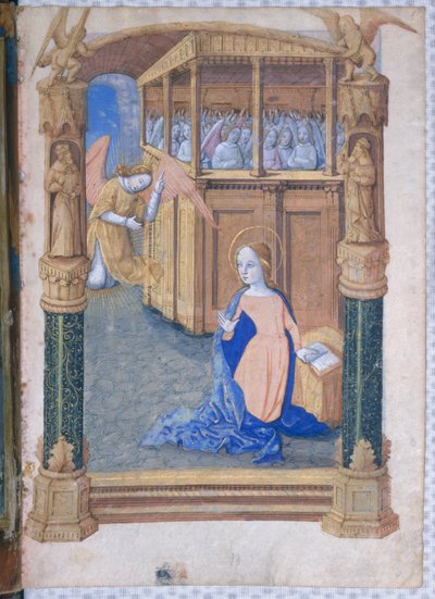 Bayan Lat. QvI126 fol.12v Duyuru, 'Louis d'Orleans'ın Saatleri Kitabı'ndan, 1490 by Jean Colombe