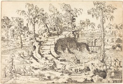 Putti Hayali Bir Manzarada Oynarken by Jean Cousin the Younger