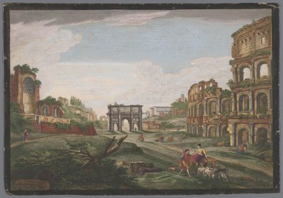 Roma Roma ancienne'deki Konstantin Kemeri ve Kolezyum kalıntılarının görünümü (nesnedeki başlık) by Jean Daullé