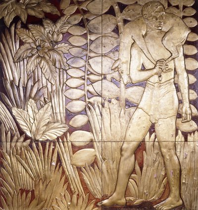 "La Chase"den dört lake ve yaldızlı ahşap panel, c.1935-1949 by Jean Dunand