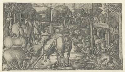 Tek boynuzlu at boynuzuyla suyu arındırır Unicorn (dizi adı) by Jean Duvet