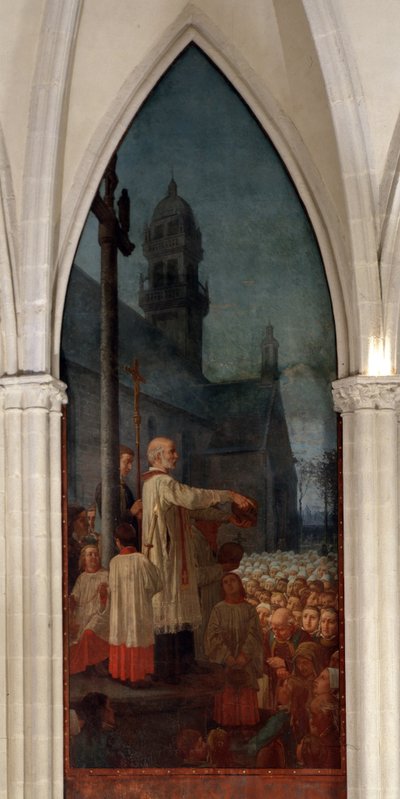 Michel le Nobletz (1577-1652) tarafından Brittany'deki bir kilisenin dışında vaaz - Fresk, Saint Corentin Katedrali (Saint-Corentin), Quimper by Jean Edouard Dargent