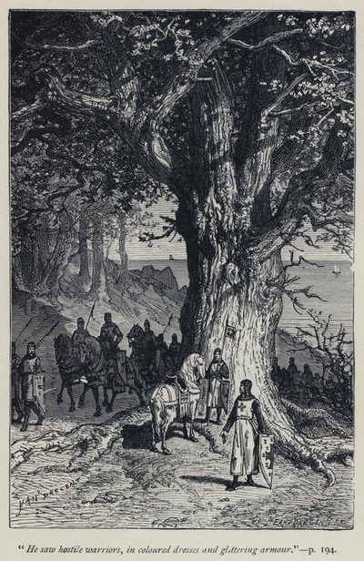 "Renkli elbiseler ve ışıltılı zırhlar içinde düşman savaşçılar gördü" (gravür) by Jean Edouard Dargent