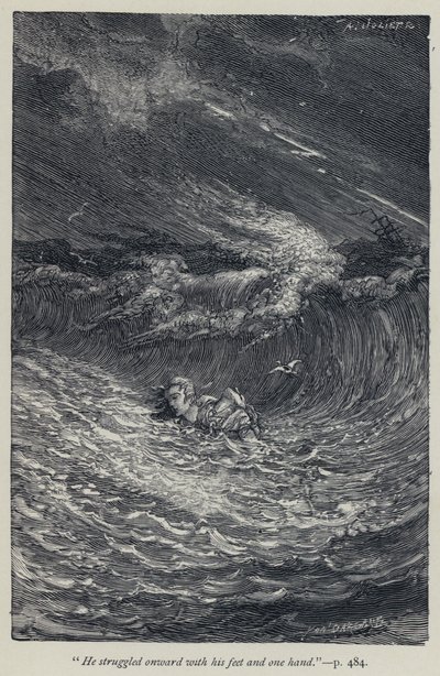"Ayakları ve bir eli ile ilerlemeye çabaladı" (gravür) by Jean Edouard Dargent